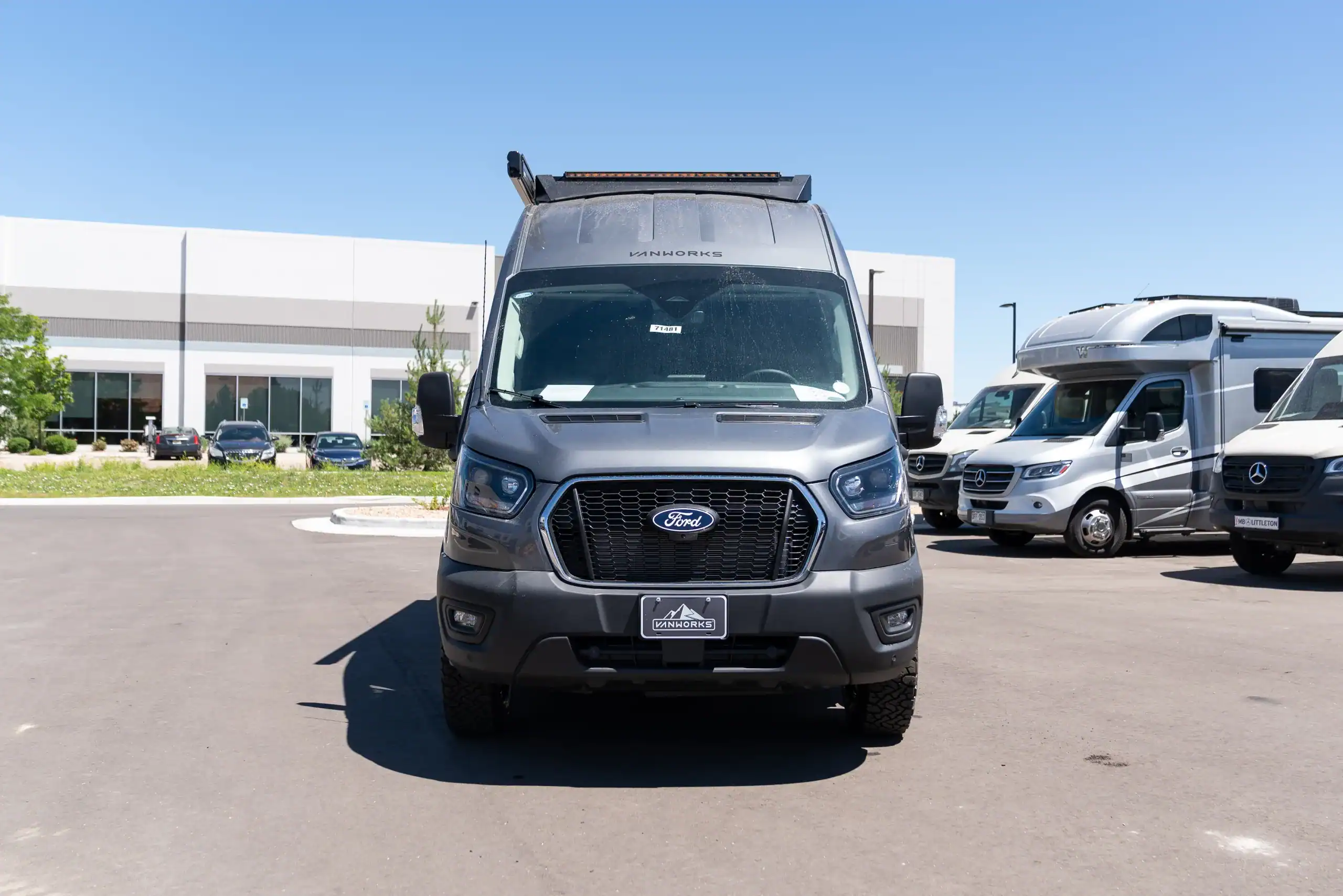 Front view of the 2026 Switchback S4 Transit 148 van in dealership lot.