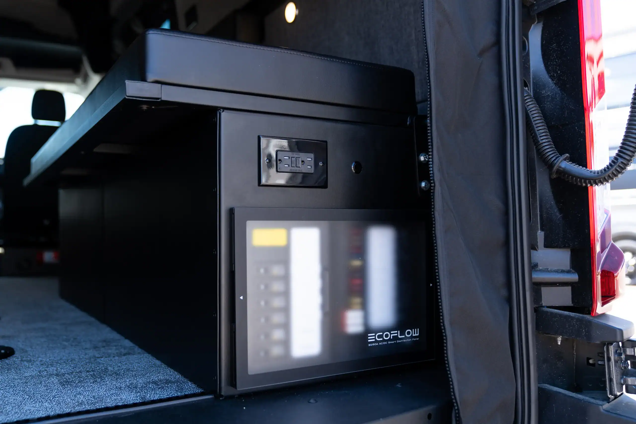 Interior view of Vanworks custom van with eco-friendly power system.