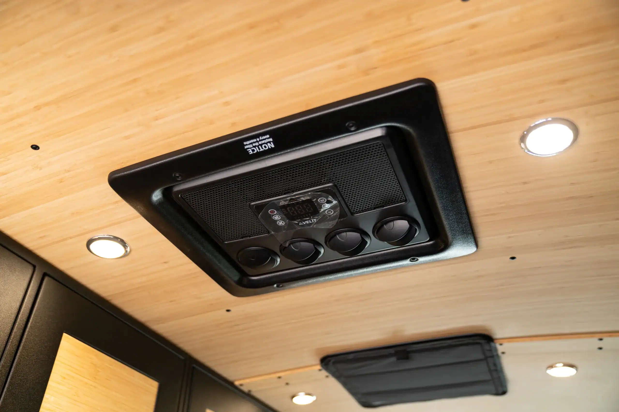 Vanworks custom ceiling audio system in a 2026 Switchback S4 Transit 148.