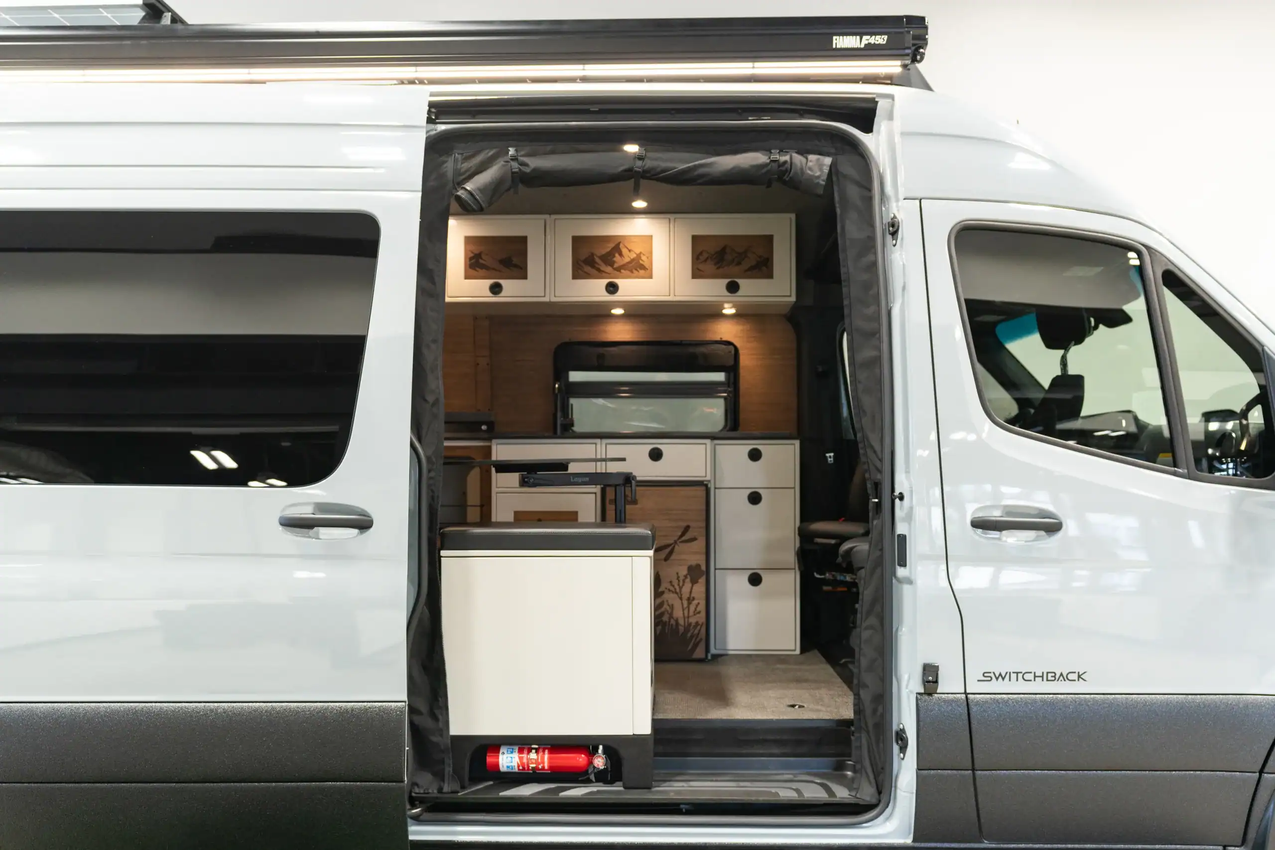 Interior view of the Switchback Sprinter 144" van by Vanworks.
