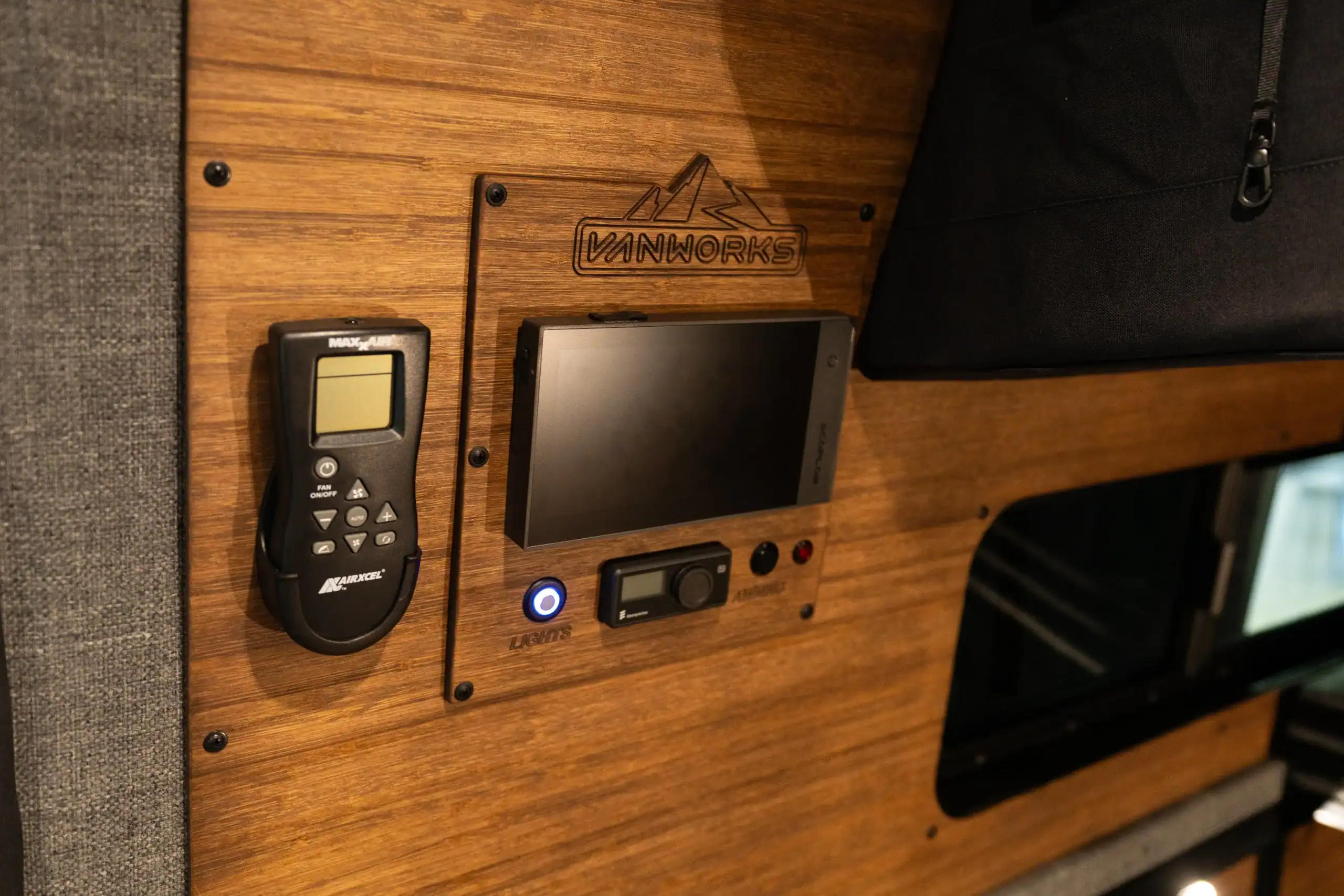 Interior control panel of the Vanworks Switchback Sprinter 144".